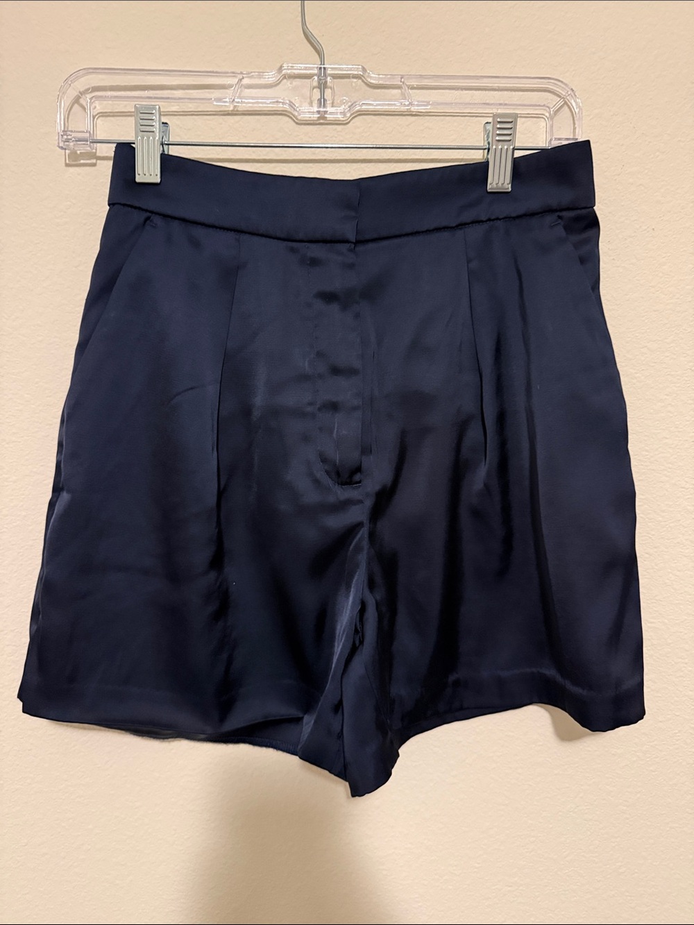 Abercrombie & Fitch Navy Satin Pleated High-Rise Shorts